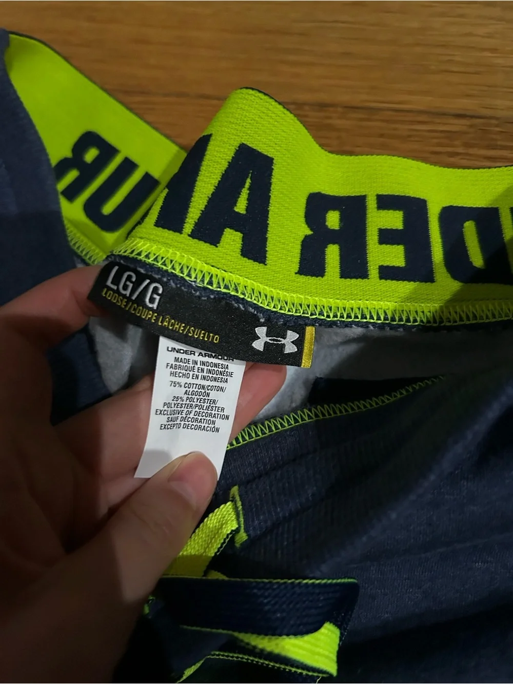 Under Armour Navy Shorts with Neon Yellow Waistband